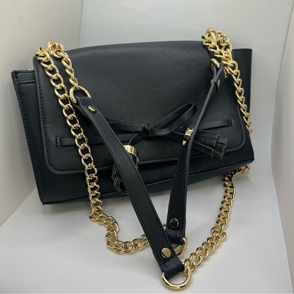 Kate Landry Black Chain Strap Crossbody Bag Tassel Detail Like New - Picture 2 of 15